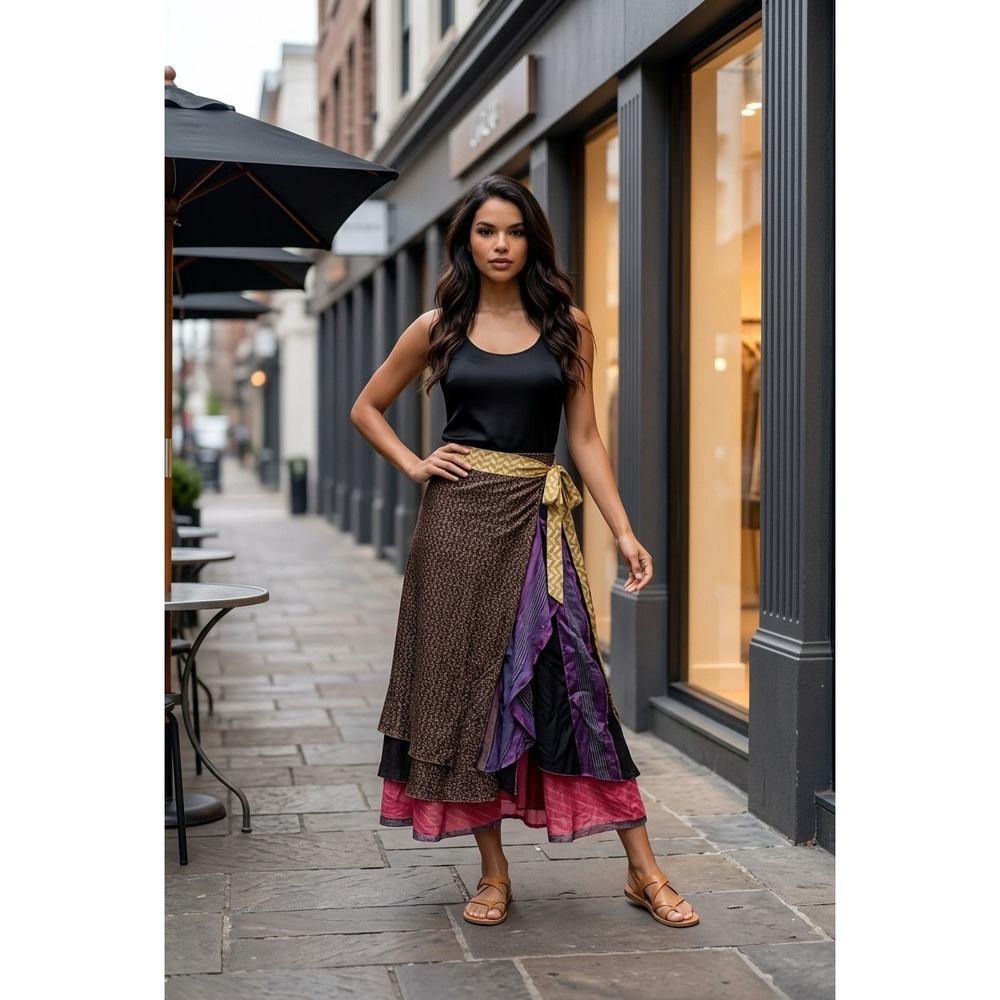 Jaded Gypsy Long Wrap Skirt One of a Kind Reversible Boho Maxi Multi Color OS